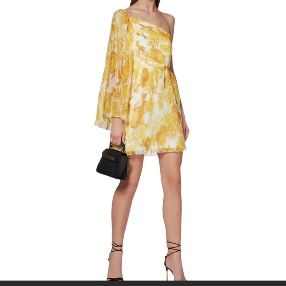 Anthropologie x La Maison Talulah Sunshine XL Yellow 1-Shoulder Floral Toga Mini - Picture 12 of 16